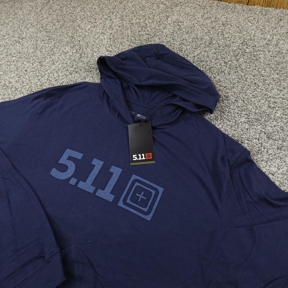 NEW 5.11 Tactical Shirt Mens 2XL Blue Hooded Long Sleeve Hoodie Graphic Logo Tee